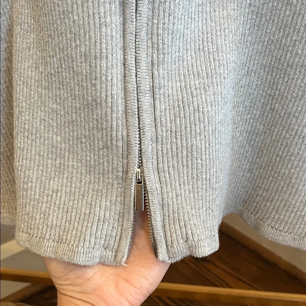 All Row Light Gray Ribbed Zip-Front Collared Women's Sweater - Picture 3 of 4